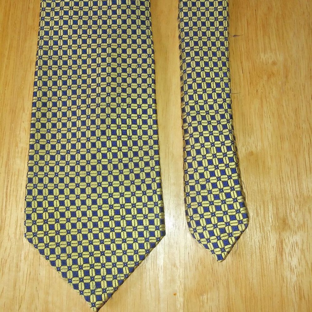 Chaps Repp Silk Tie Woven Gold Pattern on dark blue